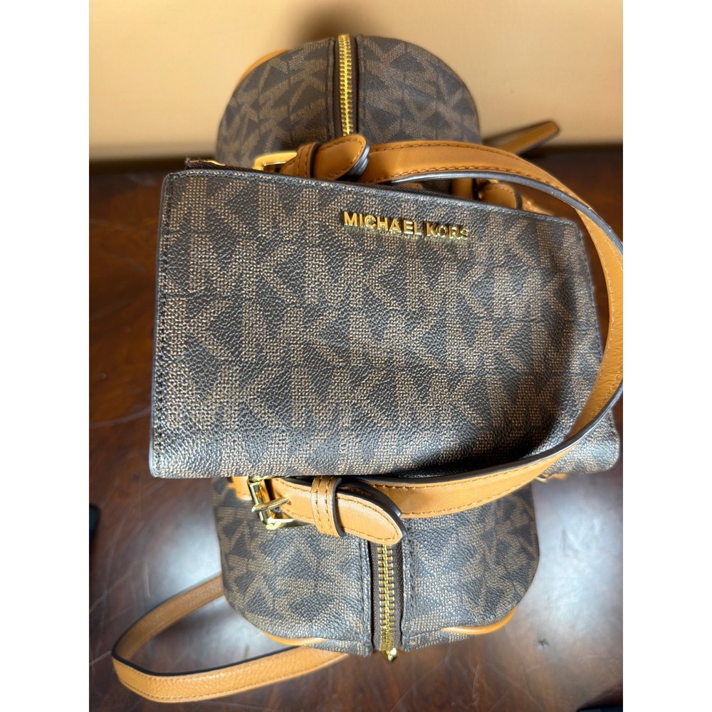 Michael Kors Signature Logo Satchel and Wallet Set Brown Tan Gold Hardware - Picture 12 of 15
